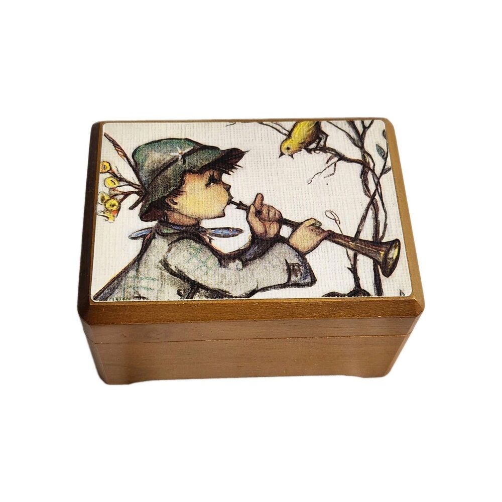 Vintage Reuge Swiss Movement Music Box Hummel Art Boy with Horn Plays Love Story